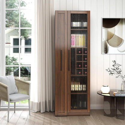 ZeHuoGe Kitchen Pantry Cabinet with Multi-Functional Pull-Out Multi-Tier Storage Shelf,Farmhouse Storage Cabinet with Glass Doors,Pantry Organizers for Kitchen, bar Cabinet,Dining Room