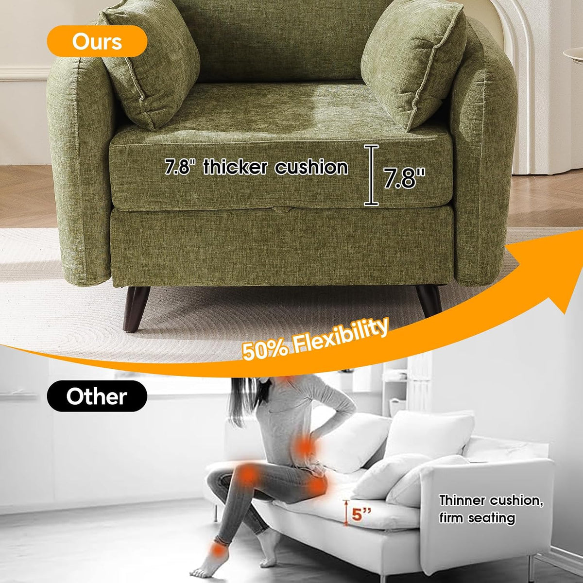 Rexulqo Oversized Accent Chair with Ottoman,All Seats Storage,Comfy Armchair,24.5'' Deep Seat,Upholstered Living Room Chairs,Reading Chair,Lounge Chair for Bedroom,Office,Chenille,Green