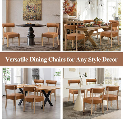 ZJhome Modern Dining Chairs Set of 8 Mid-Century Modern Faux Leather Upholstered Kitchen & Dining Room Chairs with Curved Back, Oversized Rounded Seat, Sturdy Wood Frame, Brown