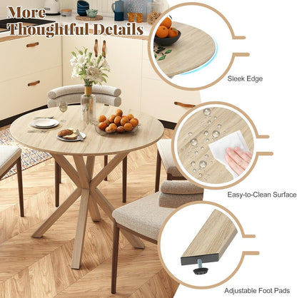 Moccha 36" Round Dining Table for 4 - Rubber Wood Kitchen Table with Intersecting Trestle Legs, Vintage Bar Table, Farmhouse Dining Room Tables for Dinette, Small Space, Restaurant, Bistro (Oak)