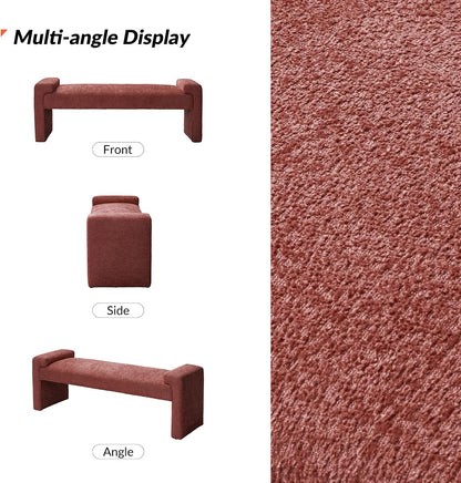 58.5" End of Bed Bedroom Bench, Elegant Fabric Upholstered Footstool for Dining Room & Entryway, Sturdy Legs with Floor Pads Footrest Ottoman, Rosewood
