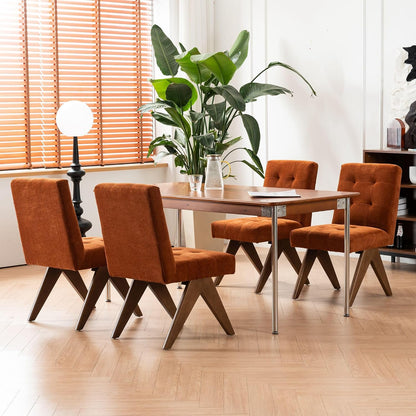 Rowill Modern Upholstered Dining Chairs Parsons Chair Linen Fabric Kitchen Chairs Tufted Armless Dining Room Chairs with Wood Legs Set of 4, Burnt Orange