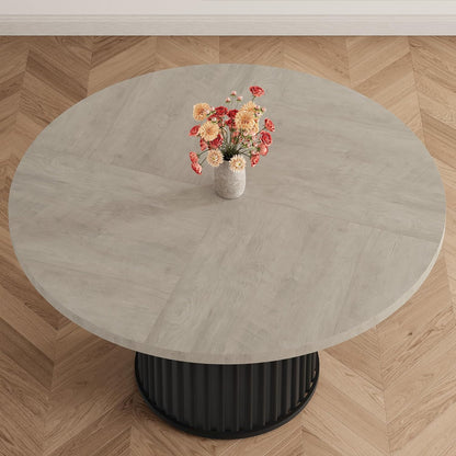 GarveeHome 47" Round Dining Table for 4-6 People, Dining Room Table with Sturdy Waveform Metal Pedestal Base, Farmhouse Circle Kitchen Table for Dining Room, Kitchen