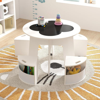 HONEY JOY White Kids Table and Chair Set, Children Activity Play Table with 4 Storage Stools for Art Craft, Nesting Design Toddler Table and Chair Set for Playroom, Daycare, Gift for Boys Girls