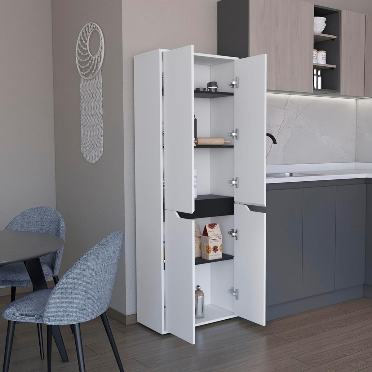 Storage Cabinet Kitchen Pantry with Four Doors and and Five Interior Shelves