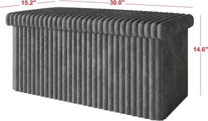HOME DESIGN Florence 30" Upholstered Folding Storage Bench, Tufted Top, Space-Saving Storage, Gray Corduroy Fabric
