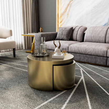 BQueen Round Nesting Coffee Table Set of 2, Brushed Gold Stainless Steel Modern Coffee Tables, 2 in 1 Space Saving Stackable Accent Tables for Living Room, Small Space Apartment
