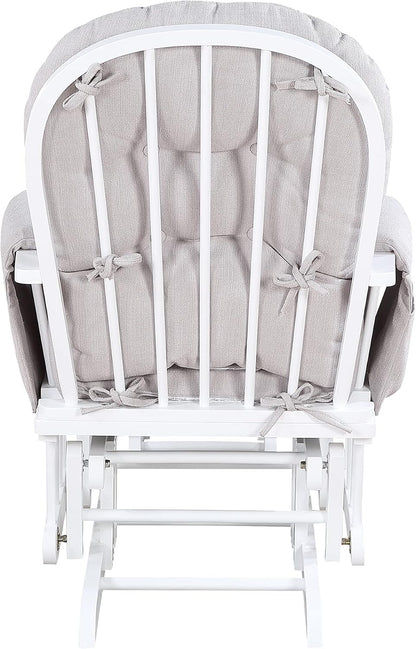 Glider and Ottoman White Wood and Woven Gray Fabric