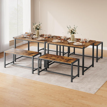 GAOMON Dining Table Set for 4, Wooden Kitchen Table with 2 Benches, 3 Piece Rectangular Dining Room Set, Space Saving Kitchen Tables Sets for Apartment, Small Space, Home, Rustic Brown