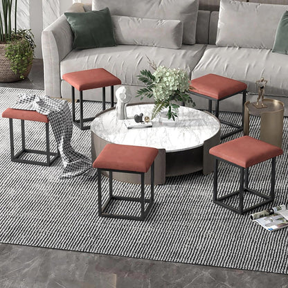 Square Multi-Functional Footstool with Wheels, 5-in-1 Entryway Storage Stool, Easily Disassembled and Assembled, Suitable for Living Room and Bedroom.(Orange-red)