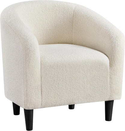 Yaheetech Small 25.5in Wide Sherpa Barrel Accent Chair for Bedroom, Ivory | Compact Cozy Barrel Chairs with a Curved Silhouette, Upholstered Furry Armchair for Small Spaces, Living Room Bedroom Corner