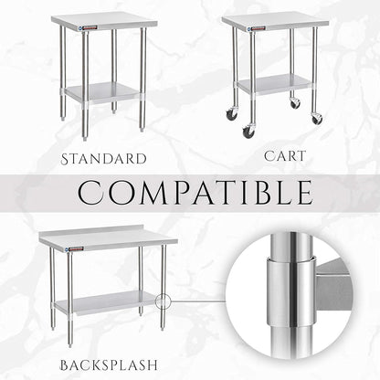 DuraSteel Galvanized Under Shelf for Work Tables - Extra Adjustable Lower Shelf for 24" x 48" Stainless Steel and Wooden Worktables - Fits for use in Restaurant, Warehouse, Home, Kitchen, Garage