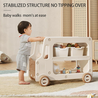 Kids Toy Storage Box and Bookshelf Rolling Bus for Living Room | Nursery/Playroom Organization,Bedroom Organizer,Baby Over 2 Years,Toy Chest, 2 Layers,Small Space, HDPE Plastic,Low Profile