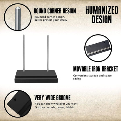 KAZAKA Tabletop Vinyl Record Holder - Display Now Playing, Holds Any Size Record - Doubles, Triple Gatefolds, Box-Sets (Black)