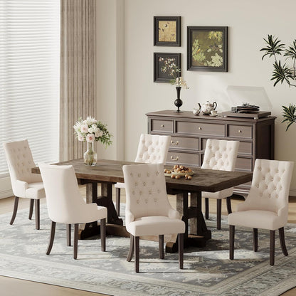 COLAMY Wingback Upholstered Dining Chairs Set of 6, Fabric Side Dining Room Chairs with Tufted Button, Living Room Chairs for Home Kitchen Resturant- Beige