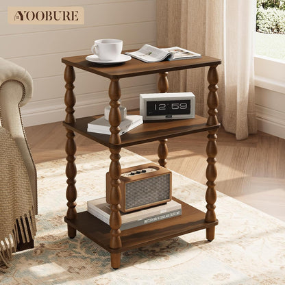 Yoobure Small Side Table - Walnut End Tables Living Room with Spindle Legs