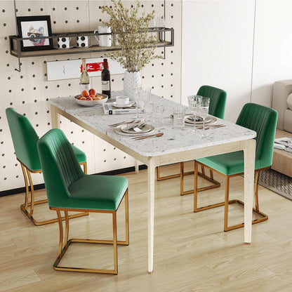LSSBOUGHT Velvet Upholstered Dining Chairs Set of 2, Mid Century Modern Padded Chair with Gold Metal Frame for Restaurant,Dining Room,Kitchen (Green, 2PCS)