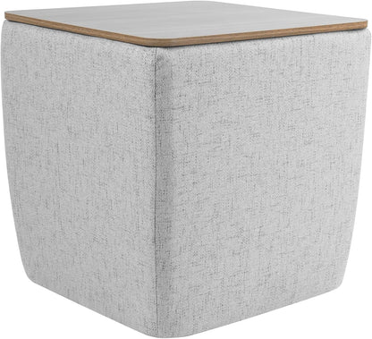 HomePop Home Decor Storage Ottoman with Wood Top|Upholstered Modern Square Storage Ottoman with Storage for Living Room & Bedroom, Stone Gray