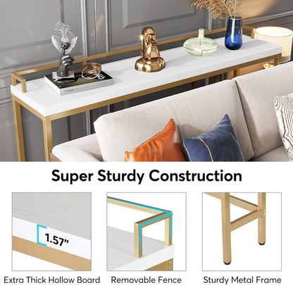 Tribesigns 70.9 inch Extra Long Sofa Table, Narrow Console Table Behind Couch, Modern Entryway Table Skinny Hallway Table for Living Room (White+Gold)