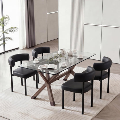 Dining Chairs Set of 4, Mid-Century Dining Room Chair, Carbon Steel Legs, Upholstered Seat, Textured Leather, Ergonomic Curved Backrest, Modern for Kitchen, Restaurant (Black-4)