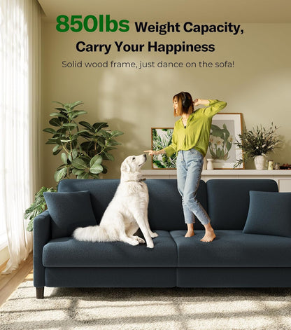 Welzona Couches for Living Room, 83"Teddy Sofa Couch, Sofas for Living Room | Tool-Free Setup Loveseat Sofa, All-Wood Love Seat Couches, 7.5"Spring Seat Cushion, Small Couch Bedroom, 2 Pillows, Blue Grey