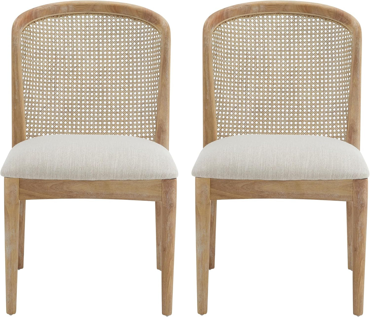 Christopher Knight Home Lilia Dining Chairs Set of 2, Modern Dining Chair with Fabric Upholstery, Rubberwood Frame Kitchen Chairs with Cane Webbing, Extra Seat for Dining Room, Beige + Natural