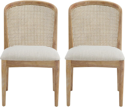 Christopher Knight Home Lilia Dining Chairs Set of 2, Modern Dining Chair with Fabric Upholstery, Rubberwood Frame Kitchen Chairs with Cane Webbing, Extra Seat for Dining Room, Beige + Natural
