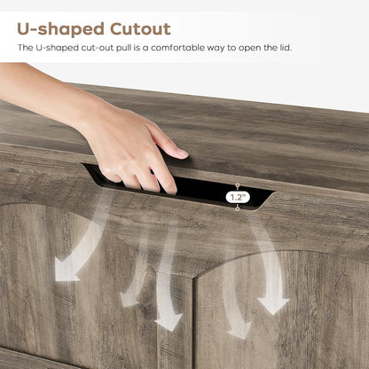 Storage Chest, 31.5" Retro Wooden Storage Trunk Bench with 2 Safety Hinges, Entryway Bench, U-Shaped Opening, Easy Assembly, 31.5" x 15.7" x 18.3" Storage Chest Box Organizer Bench, Light Greige