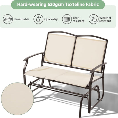 Yaheetech Glider Bench for Outside Patio 2-Person Outdoor Loveseat,Beige | Front Porch Bench and Patio Glider with Heavy-Duty Steel Frame for Backyard Poolside Garden and Smooth Gliding Motion for Two