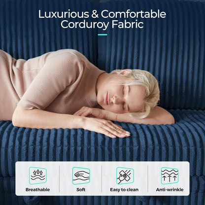 LINSY HOME Sectional Couches for Living Room, 81" L Shape 3 Seats, Blue | Sleeper sofa with pull out couch bed, corduroy couch with storage