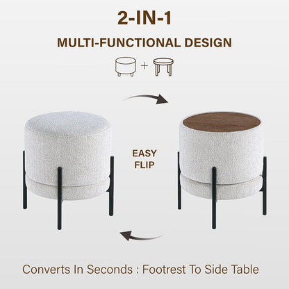 Get Set Style Multifunctional Ottoman with Side Table, Soft Round Footrest Stool,Vanity Stool with Metal Legs, Modern Decorative Furniture Vanity Chair for Makeup Room, Bedroom, Living Room