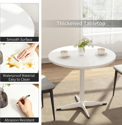 Round Dining Table Kitchen Table for 4 People 30 inch Circle Mid Century Modern Table with Sturdy Metal Base for Small Spaces Dining Room Living Room Office Farmhouse Water-Resistant, White