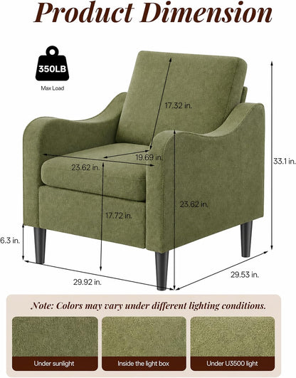 LEVELEVE Accent Arm Chair – Olive Green, Upholstered Scooped Comfy Reading Chair for Living Room, Bedroom, Apartment, Waiting Room