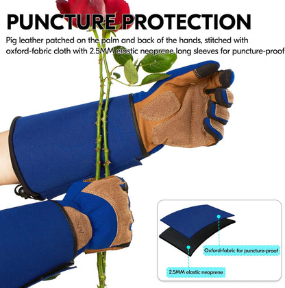 Vgo... Gardening Gloves Unisex,Safety Work Gloves,Long Sleeves Gauntlet,Puncture Proof,Touchscreen(Size L,Blue,SL7496)
