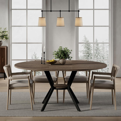 MECHYIN 42"-58" Extendable Round Dining Table for 4-6,with Storage Shelf | Space‑Saving Modern Oval Dining Table, Built‑in Flip Leaf, Sturdy Metal Legs, for Kitchen & Dining Room,Small Apartments