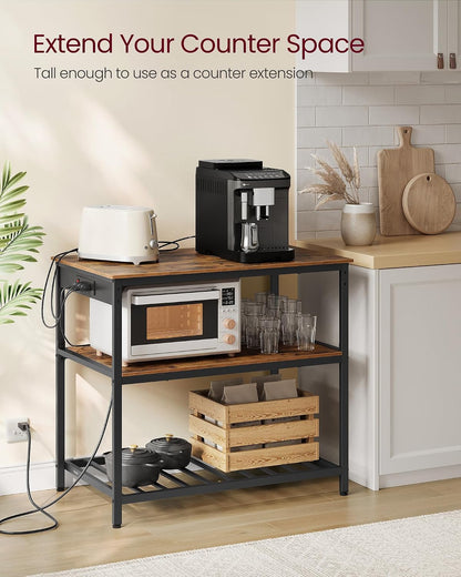 VASAGLE Kitchen Island with 3 Shelves, Storage Cabinet, Steel Structure | Kitchen Shelf with Large Wooden Worktop, 39.4 Inches Width, Rustic Brown and Matte Black, BARNET Collection UKKI105K01
