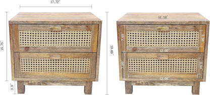 Fab Habitat Flourish 2 Drawer Side Table - 20" H Coastal Boho Mango Wood Cane Accent Nightstand, Handcrafted for Bedroom, Dorm, Small Spaces, Natural Finish