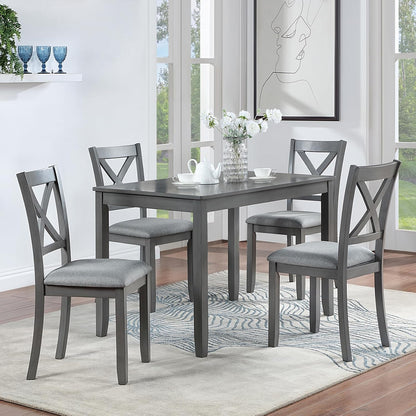 LUMISOL 5-Piece Dining Table Set for 4, Farmhouse Kitchen Table Set with 4 Upholstered Chairs, Wood Table and Chairs Set for Dining Room, Kitchen, Small Space, Grey