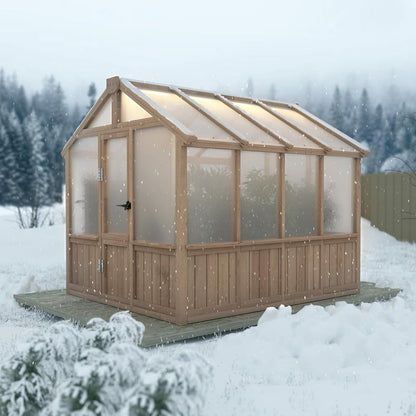 6x8 FT Greenhouse Kit for Outdoor, 6MM Thick Polycarbonate Panel Wooden Walk-in Green House with Lockable Door and Adjustable Roof Vent, Backyard Garden, Light Mocha Brown