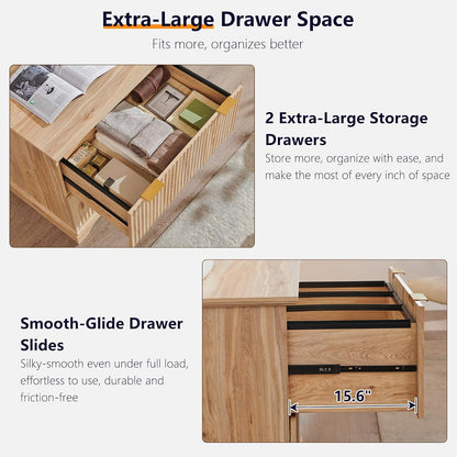 30"File Cabinet W/Charging Station, w/Files Hanging Rod for Letter/Legal/A4 | 2 Drawer File Cabinet, Large Tabletop for Printer, Office Wood Printer Cabinets, Oak