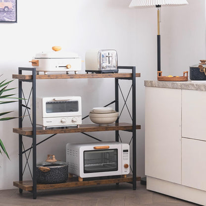 HCHQHS Bookshelf, 3-Tier Industrial Bookcase, Rustic Open Book Shelf, Wood and Metal Horizontal Bookshelves