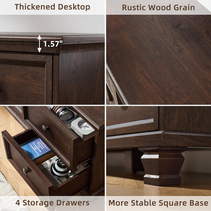 SAVOR LIFE Farmhouse TV Stands for Living Room, Walnut | Heavy-Duty Rustic Entertainment Center with 4 Drawers & Thickened Top & Square Wooden Legs for 65 Inch TV
