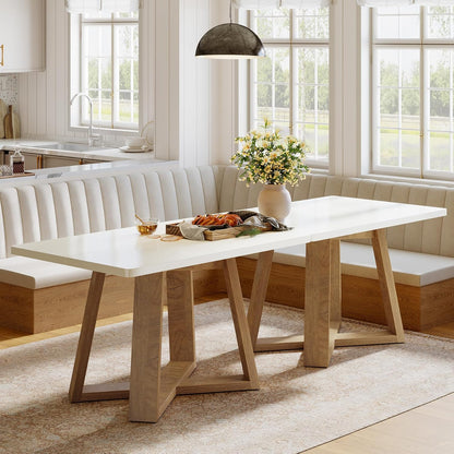 Tribesigns 47-Inch Dining Table for 4 People, Modern Kitchen Table with Wooden Legs, Dinner Table for Kitchen, Dining Room, Small Space, White and Brown