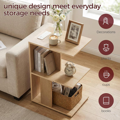 MAHANCRIS End Table with Charging Station, C-Shaped Narrow Side Table, Natural Nightstand with Storage, Narrow Bedside Table for Small Spaces, End Tables Living Room, Bedroom, Easy Assembly, ETNA18E01
