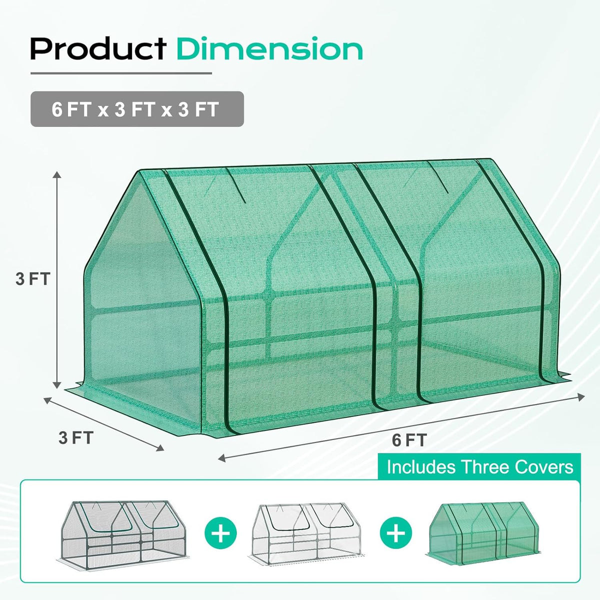 BPS 6x3x3 ft Mini Garden Greenhouse with 3 Dual Covers (PE & PVC & Mesh) Waterproof, UV-Protected Portable Grow Tent for Flowers, Vegetables, and Herbs in All Seasons