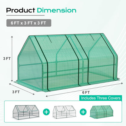 BPS 6x3x3 ft Mini Garden Greenhouse with 3 Dual Covers (PE & PVC & Mesh) Waterproof, UV-Protected Portable Grow Tent for Flowers, Vegetables, and Herbs in All Seasons