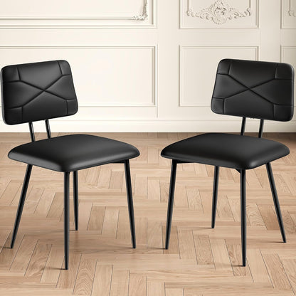VECELO Dining Chairs Set of 2, Modern Upholstered Kitchen Chairs with Faux Leather Cushion Seat & Metal Legs for Kitchen, Living Room, Tufted Backrest Design, Black