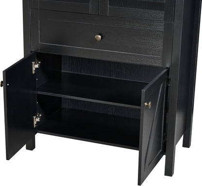 JIJIWANG Dome Kitchen Pantry Storage Cabinet with Doors & Adjustable Shelves,Farmhouse Large Sideboard Buffet with Drawer for Kitchen Living Room,Black