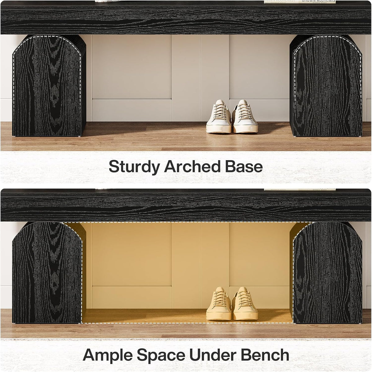 Tribesigns Entryway Bench, 59" Long Black Shoe Bench with Arched Bases, Wooden Indoor Bench for Entry Way, Living Room, Bedroom