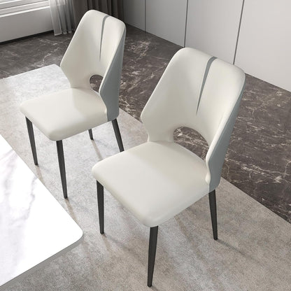 Upholstered Dining Chairs Set of 6, Modern PU Leather Dining Room Kitchen Side Chair with Padded Seat and Metal Legs Restaurant/Cafe,Light Grey
